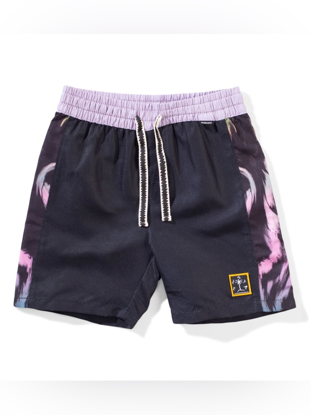 NWT munster lilac waist side swirl design boy’s board shorts in black